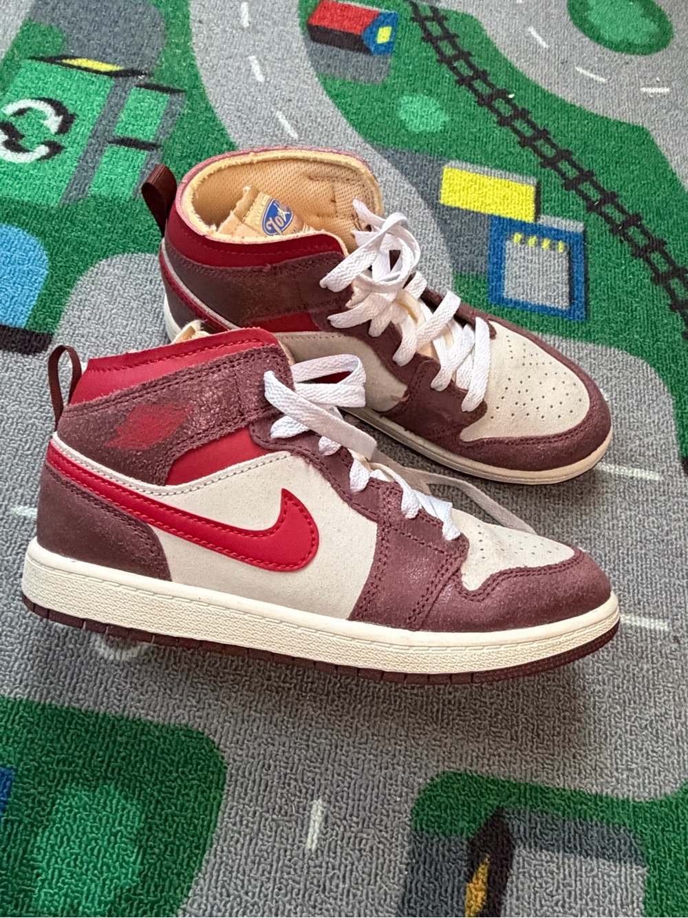 Jordan Kids Mid-Top Sneakers in Maroon, Red, Cream worn 1x